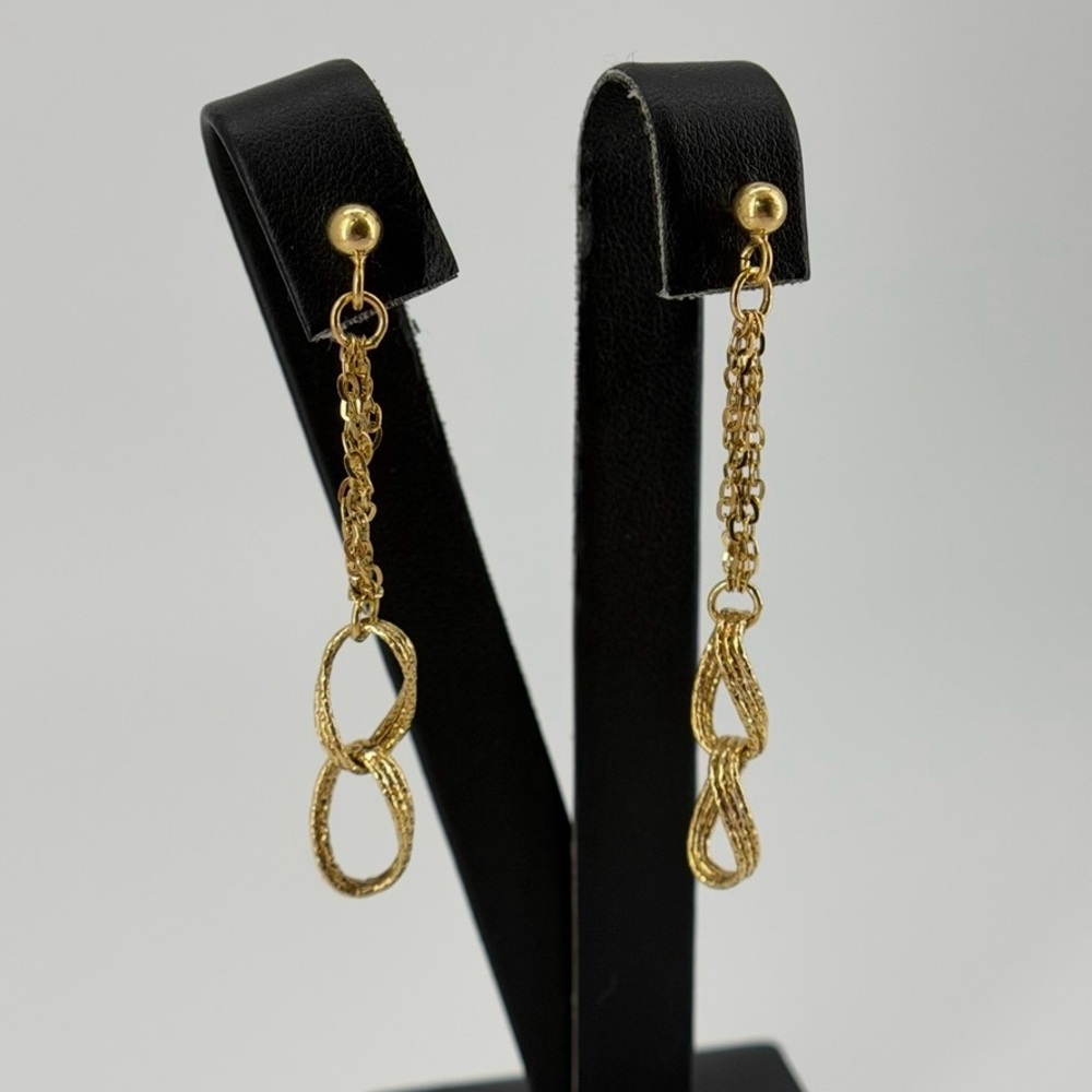 14K Yellow Gold Long Chain Drop Earrings Real Gold 1.9g Dangle New